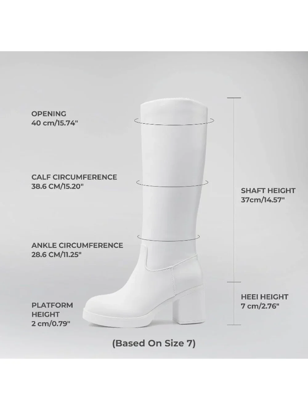 Women's White Block Heel Round Toe Faux Leather Side Zipper Knee High Boots